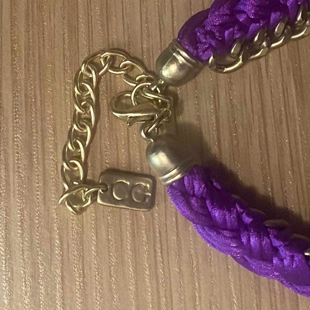 Purple & Gold Statement Jewelry Set – Braided Necklace + Teardrop Gem Earrings - Picture 3 of 6